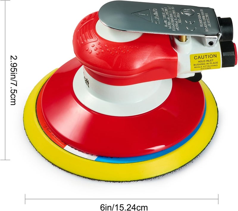 LithiCraft Professional 6-inch Pneumatic Random Orbital Sander | 12000 RPM Dual-Action Sander | High-Strength Wear-Resistant Design for Automotive, Metal, and Woodworking Applications (6 inch) - Image 2